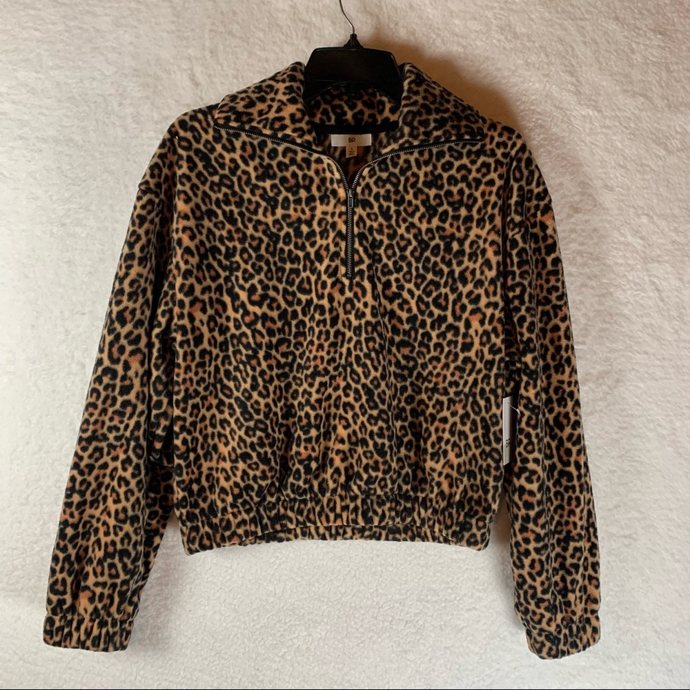 bp Animal Print Fleece Pullover Jacket In Tan Dale Leopard Size XS NWT 5041 - Picture 2 of 8
